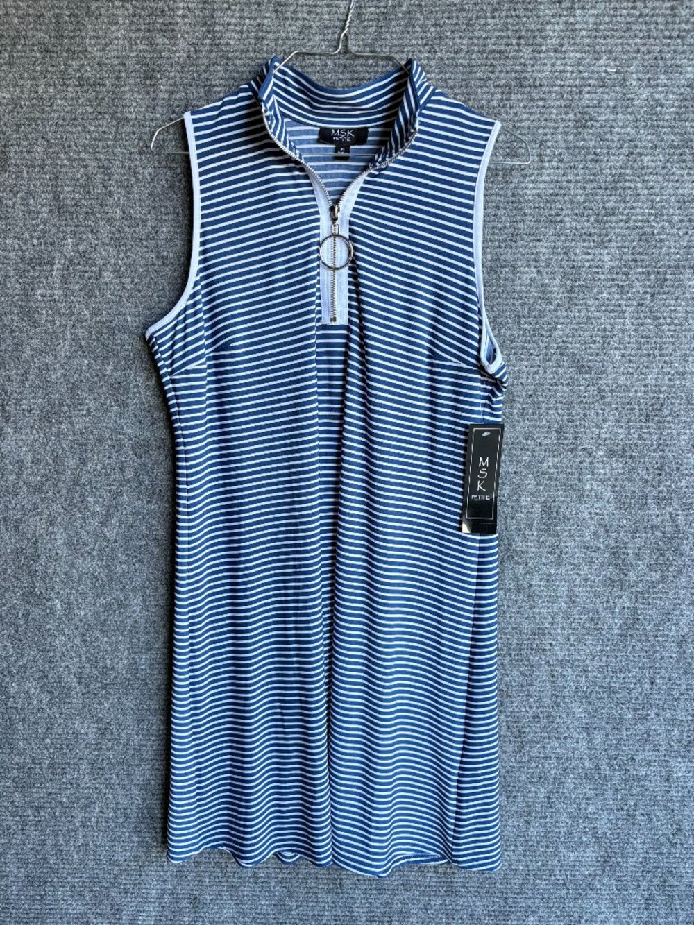 MSK Petite Navy White Striped Half Zip Dress PL NWT Sleeveless Nautical